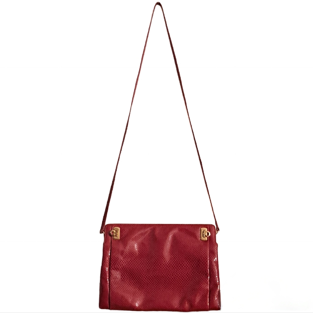 Vintage Salvatore Ferragamo Snakeskin Red Crossbody Bag - Picture 2 of 13